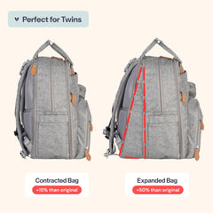 BabbleRoo diaper bag expanded capacity side view ideal for two kids