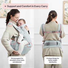 BabbleRoo Grow Carrier with head support for comfortable, restful wear.