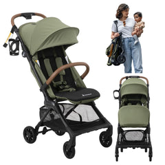 BabbleRoo Hoplite near-flat recline demonstrates newborn comfort for naps on the go