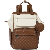 BabbleRoo leather diaper bag backpack front view in Coffee Cream for versatile everyday parenting