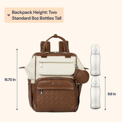 BabbleRoo leather diaper bag backpack side view in Coffee Cream highlighting roomy storage