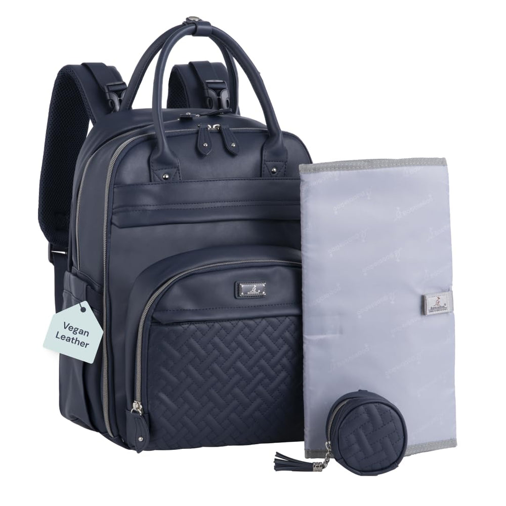 BabbleRoo Leather Diaper Bag Backpack front view for stylish on-the-go baby care.