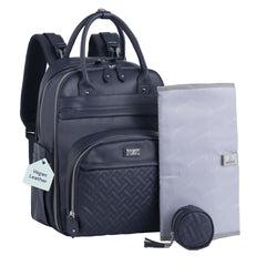BabbleRoo Leather Diaper Bag Backpack front view for stylish on-the-go baby care.