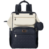 BabbleRoo Leather Diaper Bag Backpack front view shows spacious compartments for busy parents on the go
