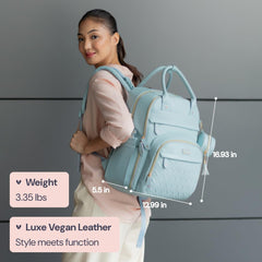 BabbleRoo leather diaper bag backpack interior organized with 19 pockets