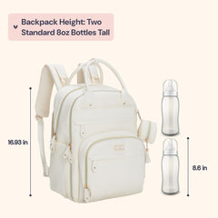BabbleRoo Leather Diaper Bag Backpack side view, roomy layout supports multiple storage pockets.