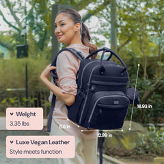 BabbleRoo Leather Diaper Bag Backpack stroller clips enable hands-free outings.