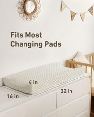 Babebay changing pad cover fits most pads up to 32x16 with snug elastic edges.