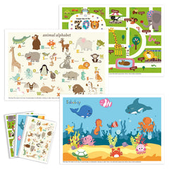 Babebay disposable placemats with animal-design provide a mess-free mealtime surface.
