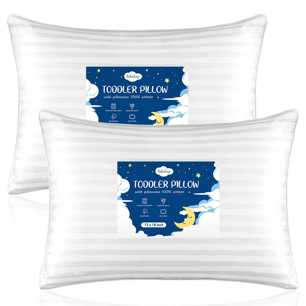 Babebay toddler pillow front view shows travel-ready 13x18 size.