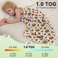 babee Reshinee sleep sack shows 1.0 Tog warmth suitable for mild room temperatures