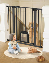 BABELIO 36in tall baby gate in closed position, enhancing stair safety.