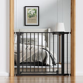 BABELIO baby gate with a wide walk-through door for easy one-handed passage