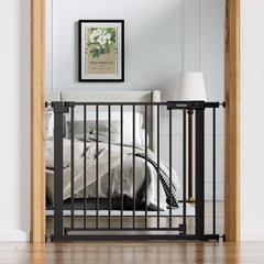 BABELIO baby gate with a wide walk-through door for easy one-handed passage