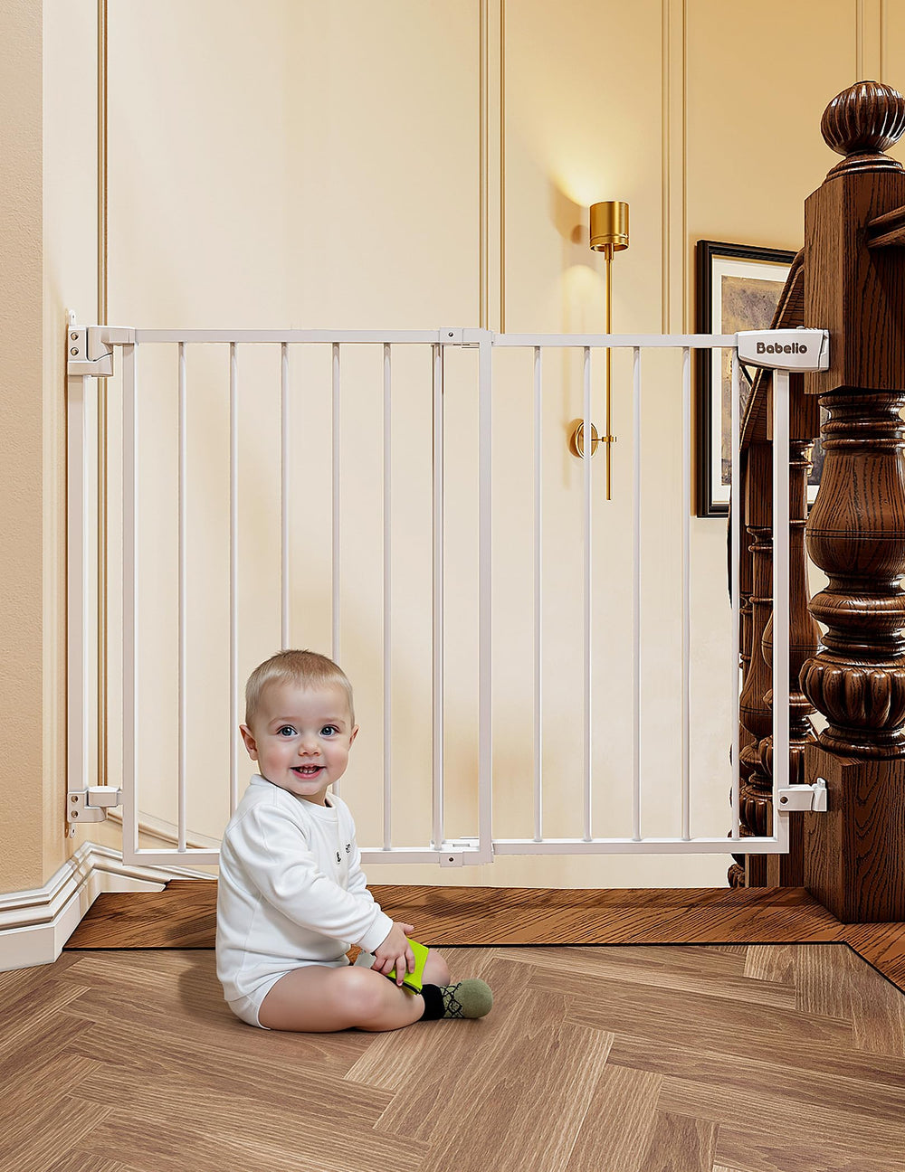 Babelio baby gate wide adjustable opening fits stairs and doorways for versatile safety
