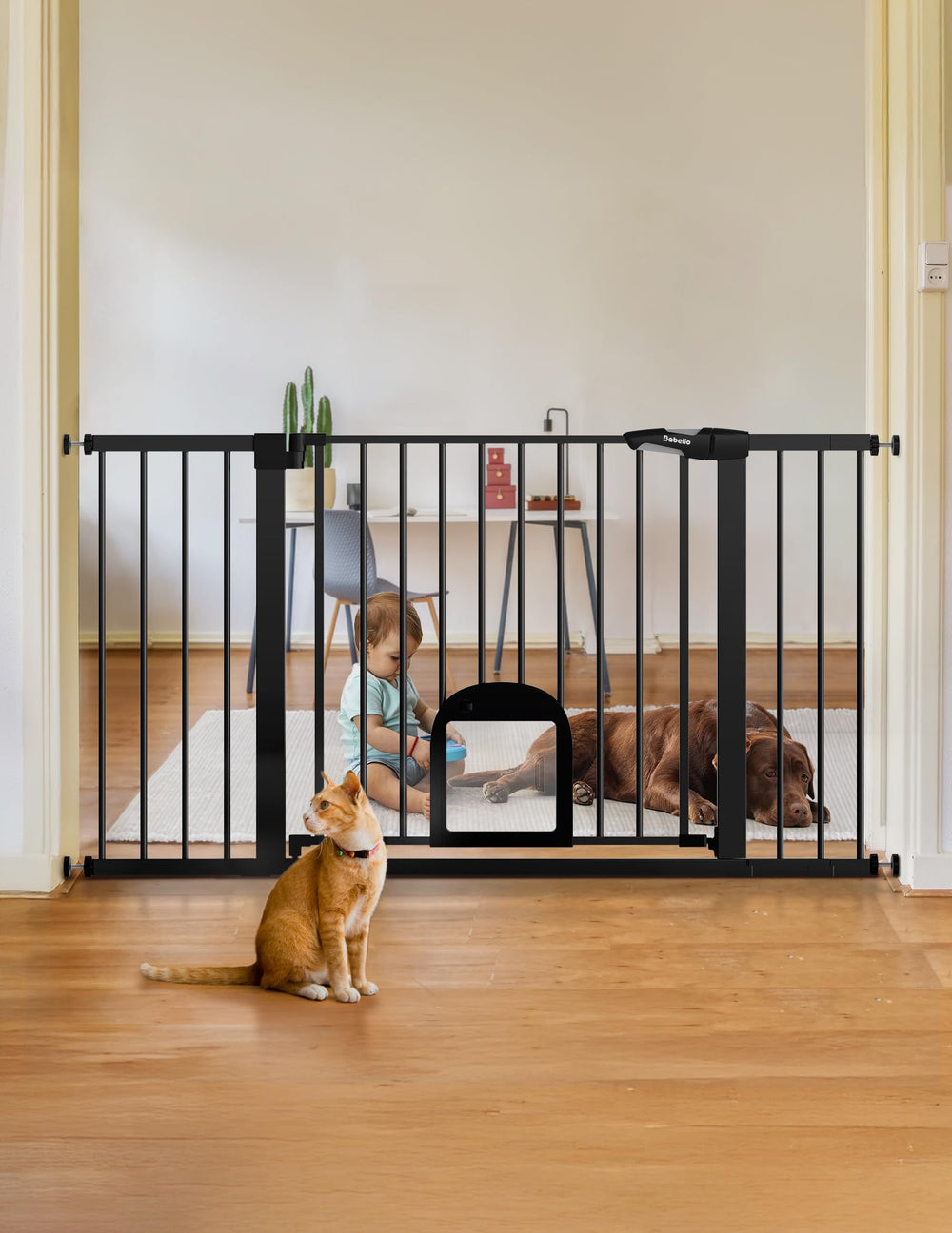 BABELIO baby gate wide-stairs protects stairs, keeping kids and pets safely contained.