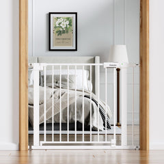 BABELIO Baby Gate wide walk-through door for easy stroller passage.