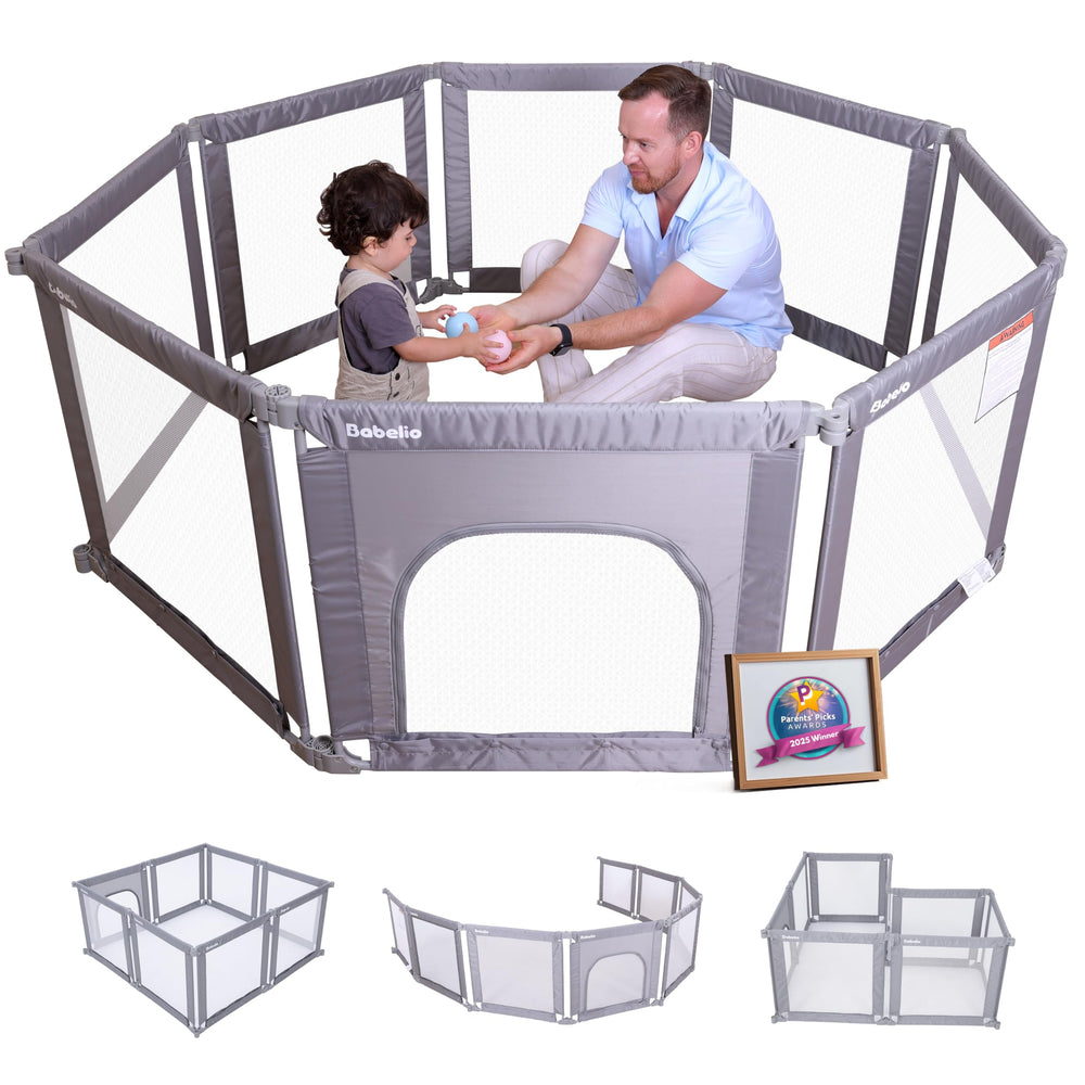 BABELIO Foldable Playpen assembly demonstrates rectangle layout for compact spaces and quick setup.