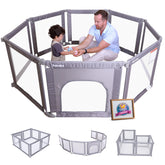 BABELIO Foldable Playpen assembly demonstrates rectangle layout for compact spaces and quick setup.