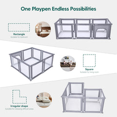 BABELIO Foldable Playpen sturdy frame emphasizes safety with multi-point supports.