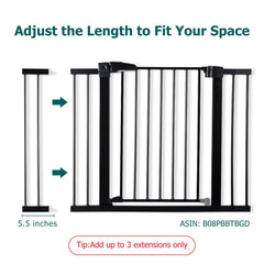 BABELIO metal baby gate black finish walk-through promotes easy passage for adults.