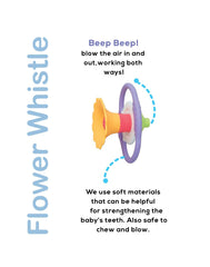 BaBeloved Flower Whistle displays colorful textures for multi-sensory exploration and oral-motor play.