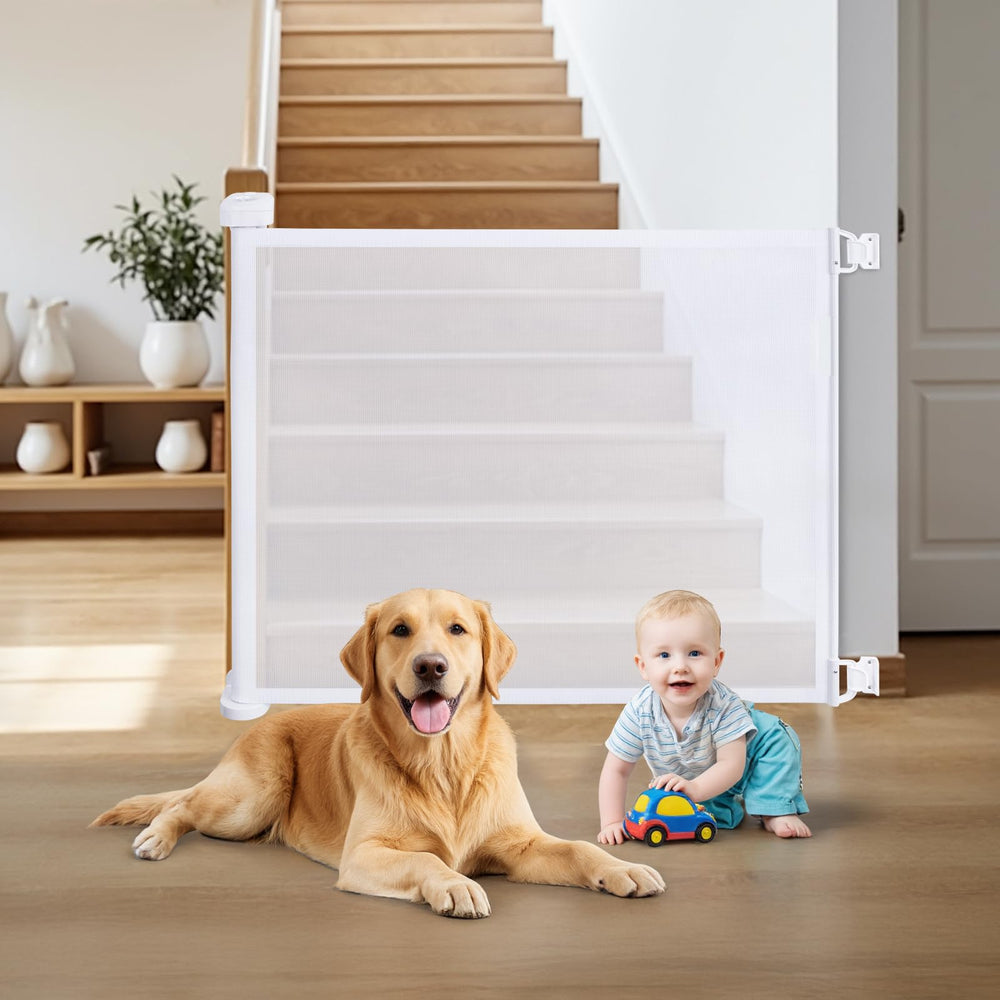 Babepai retractable gate extended to 52 inches for wide stair openings and safe passage.