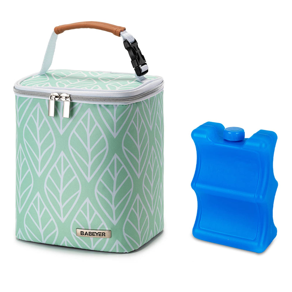 BABEYER breast milk cooler bag with insulated interior keeps milk temperature during outings.