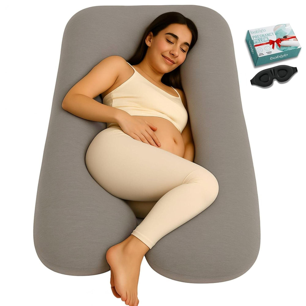 Babivio U-shaped pillow cover closeup showing breathable cotton for cooler nights.