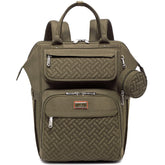 BabbleRoo army green diaper bag backpack front view shows roomy compartments for baby gear.