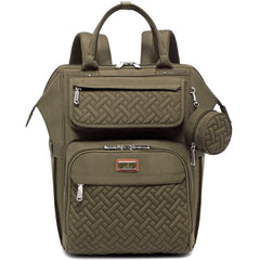 BabbleRoo army green diaper bag backpack front view shows roomy compartments for baby gear.