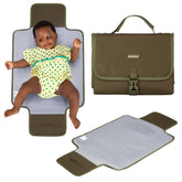 BabbleRoo army-green changing pad folded for ultra-portable on-the-go diaper changes.