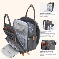 BabbleRoo diaper bag backpack interior with insulated bottle pockets