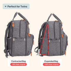 Bableroo extra-large diaper bag expands from 30 to 40 liters for longer trips.