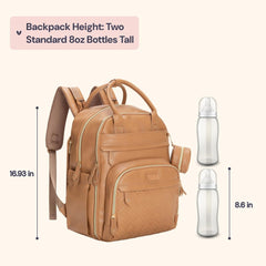 BabbleRoo leather diaper bag backpack interior reveals multiple pockets for baby essentials.