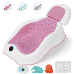 Babove Baby Bath Support thermometer shows water temperature for safe bath time use
