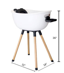 Infant bath without insert on sturdy wooden stand for easy, comfortable bathing