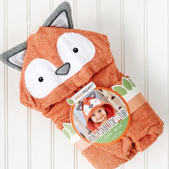 Baby Aspen Rub-a-dub Fox Hooded Towel cuff detail with chevron trim and charm.