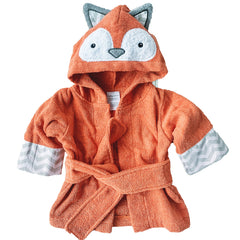 Baby Aspen Rub-a-dub Fox Hooded Towel front view shows warm terry fabric for post-bath cuddles.
