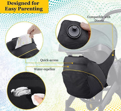 Durable, easy-to-clean fabric supports bottles, toys, and extra clothing storage.