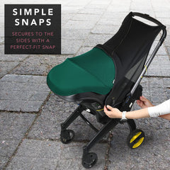 Baby & Beyond sunshade extension with UPF50+ protective layer shields bright sun.