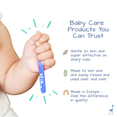 Baby Blue Giraffe nail file easy-clean feature shown in action.