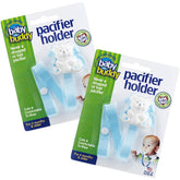 Baby Buddy Bear Pacifier Holder Clip closeup shows universal fit for quick attachment.