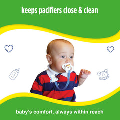 Baby Buddy Bear Pacifier Holder Clip on stroller keeps pacifier handy during outings.