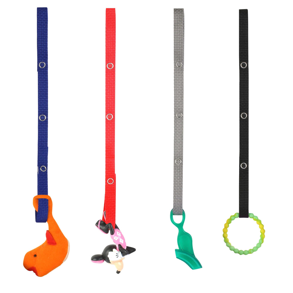 Baby Buddy Secure-A-Toy stroller attachment keeps toys within reach.