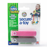 Baby Buddy Secure-A-Toy stroller attachment keeps toys secure during walks.