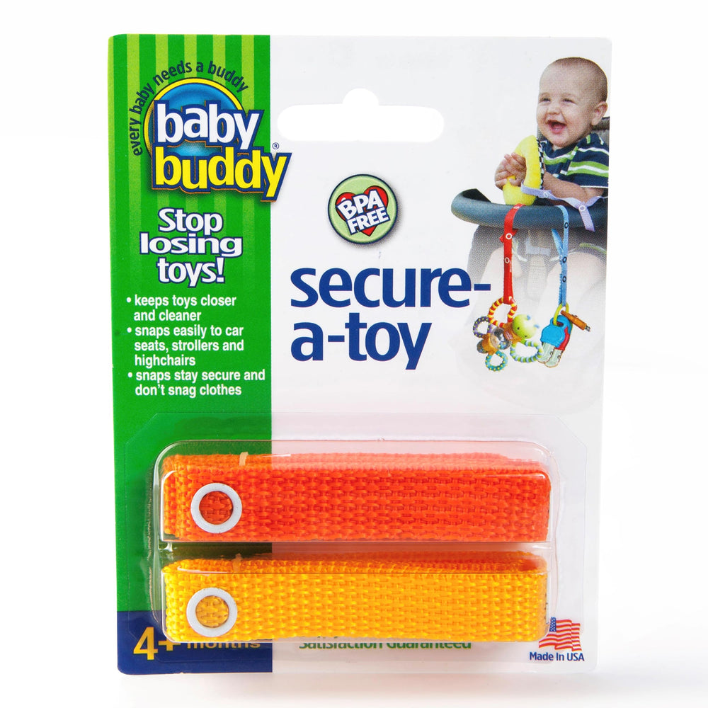 Baby Buddy Secure-A-Toy stroller clip keeps toys within reach during walks.