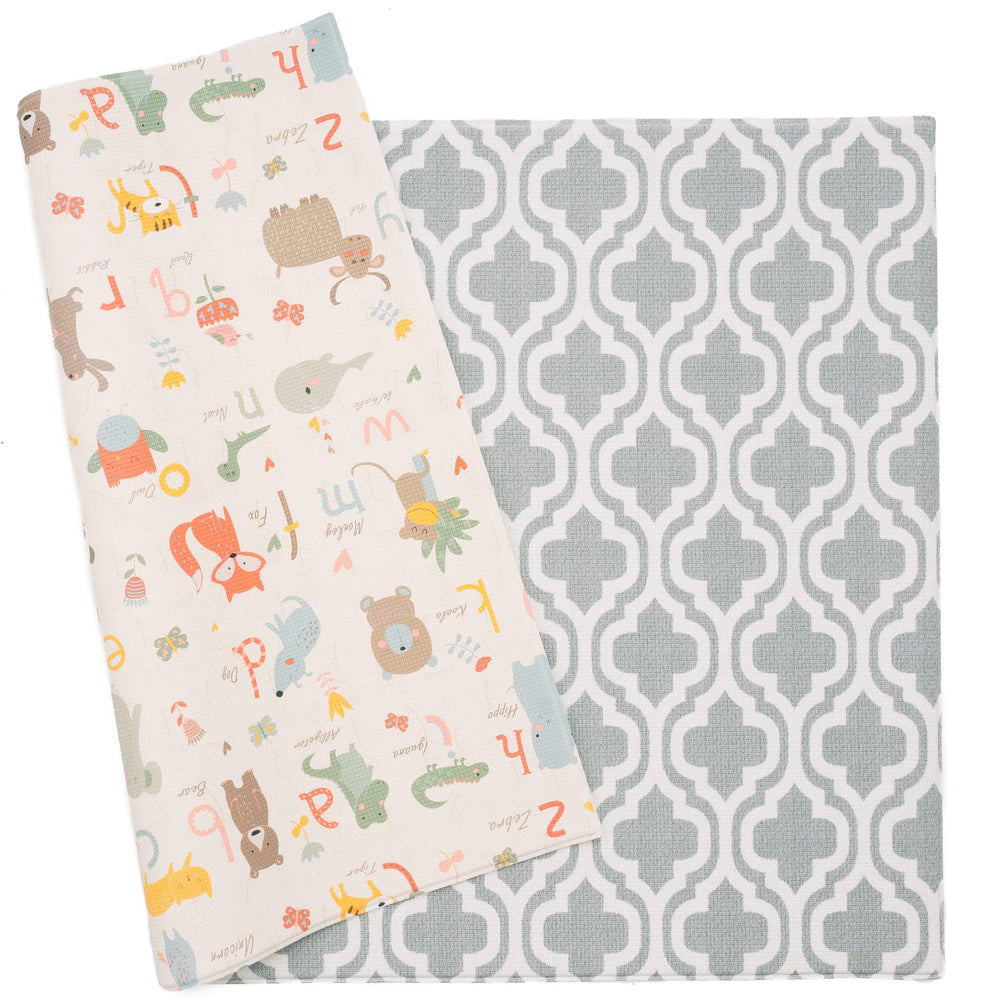 Baby Care Play Mat large Moroccan blue laid flat for spacious tummy time and play