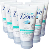 Baby Dove Sensitive Moisture lotion bottle with fragrance-free formula for delicate skin hydration.