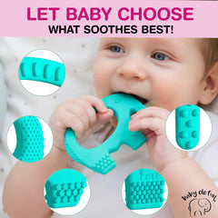 Baby Elefun textured-nubs provide varied gum massage points